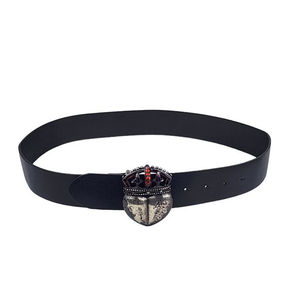 Ibel Imperial Crown Buckle Leather Black Belt Made in Italy - Picture 1 of 4